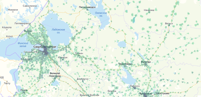 Зона покрытия МТС на карте Кимры 